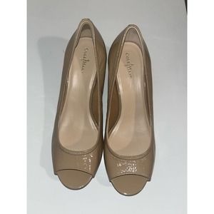COLE HAAN Nike Air Tan Patent Leather Peep Toe Low Heal Wedge